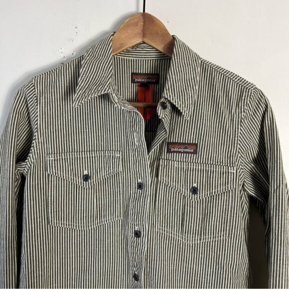 Patagonia Womens Hickory Stripe Sediment Farrier's Shirt Organic Cotton Hemp XS - Picture 4 of 11